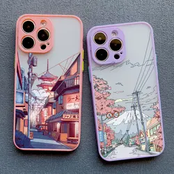Japanese Anime Painted House scenery Phone Case For iPhone 16 15 Plus X XR XS Max 17 16 15 13 12 11 14 Pro Max Hard Matte Cover