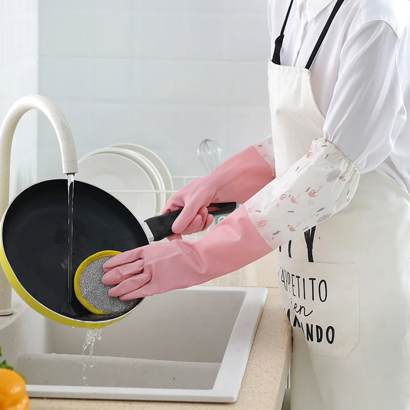 

Reusable Dishwashing Gloves,PVC Waterproof Long Cuff and Flock Lining Household Cleaning Rubber