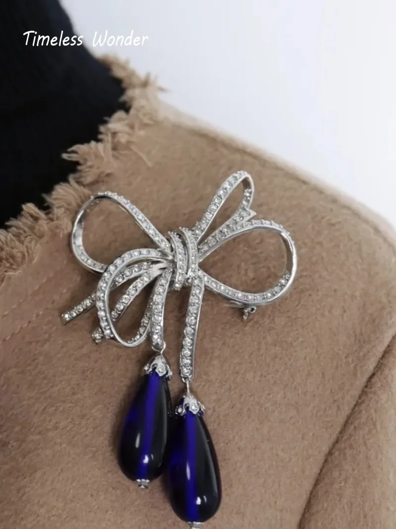 Timeless Wonder Fancy Zircon Geo Bowknot Brooch Pins for Women Designer Jewelry Runway Top Punk Luxury Cute Rare Sweet 7555