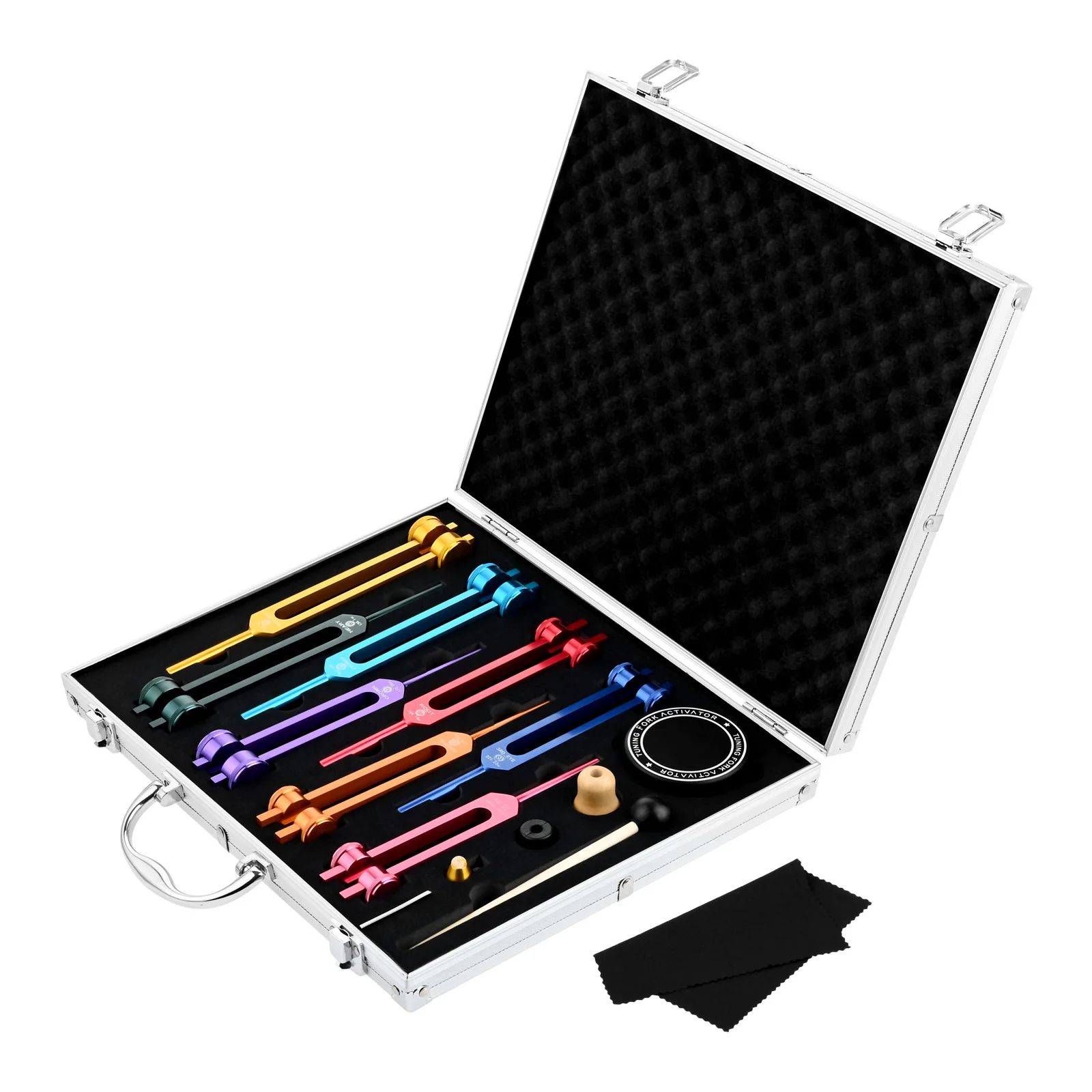 1Set Chakra Tuning Fork Set of 8 Color 7 Chakra 1 Soul Purpose Weighted Tuning Forks with Gift Box for DNA Healing Sound Therapy