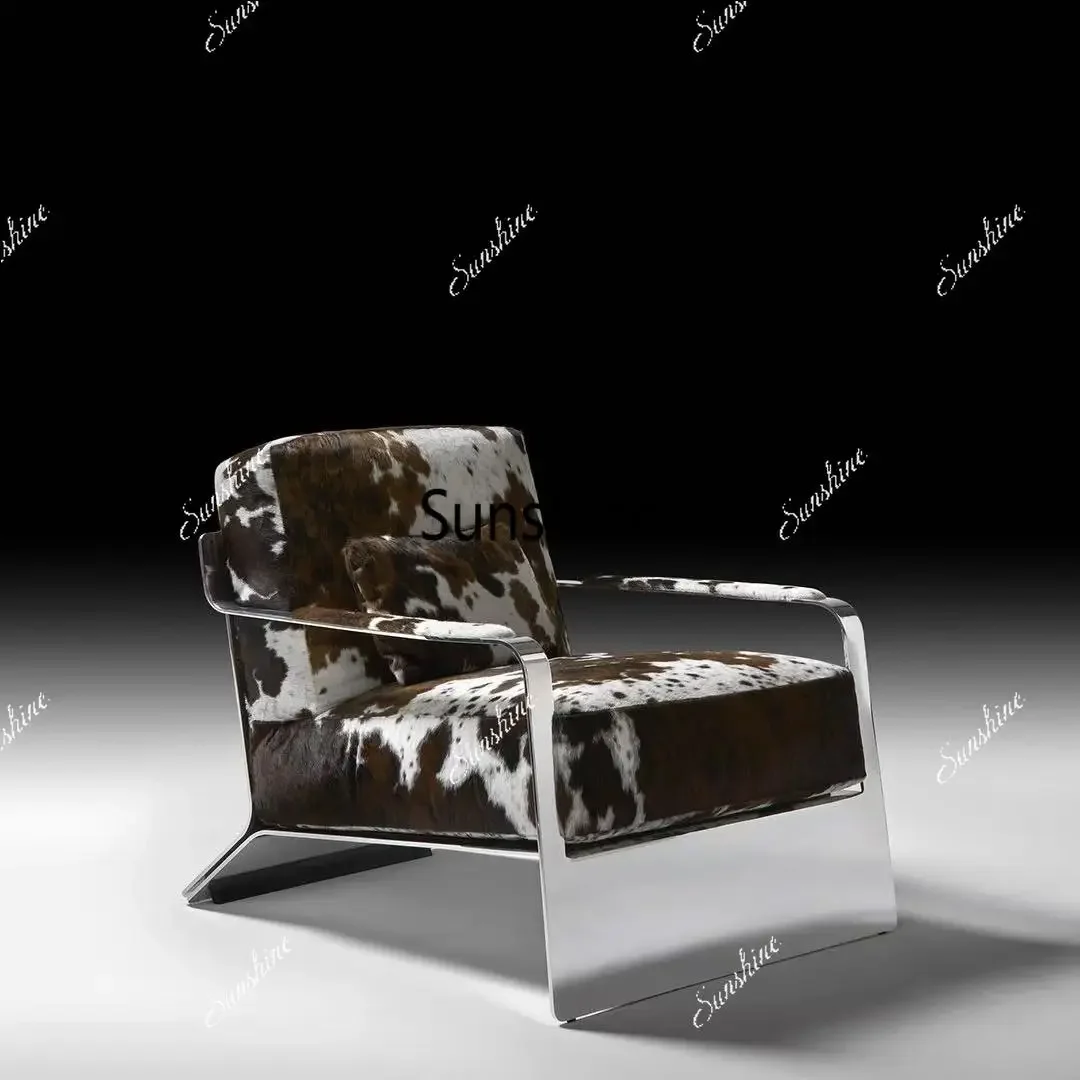 Modern simple single sofa metal frame cow pattern leisure chair T*