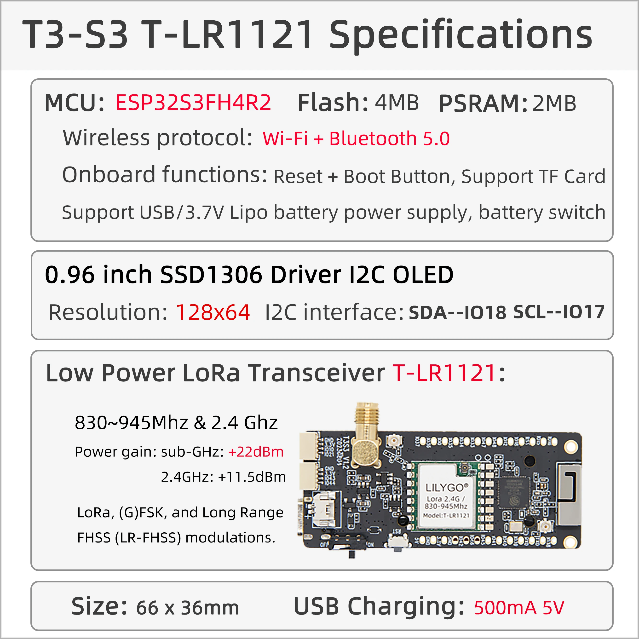 LILYGO T3S3 Development Board with 0.96'' OLED ESP32-S3 WiFi for Bluetooth Low Power 830-945Mhz 2.4Ghz LoRa Module Kits