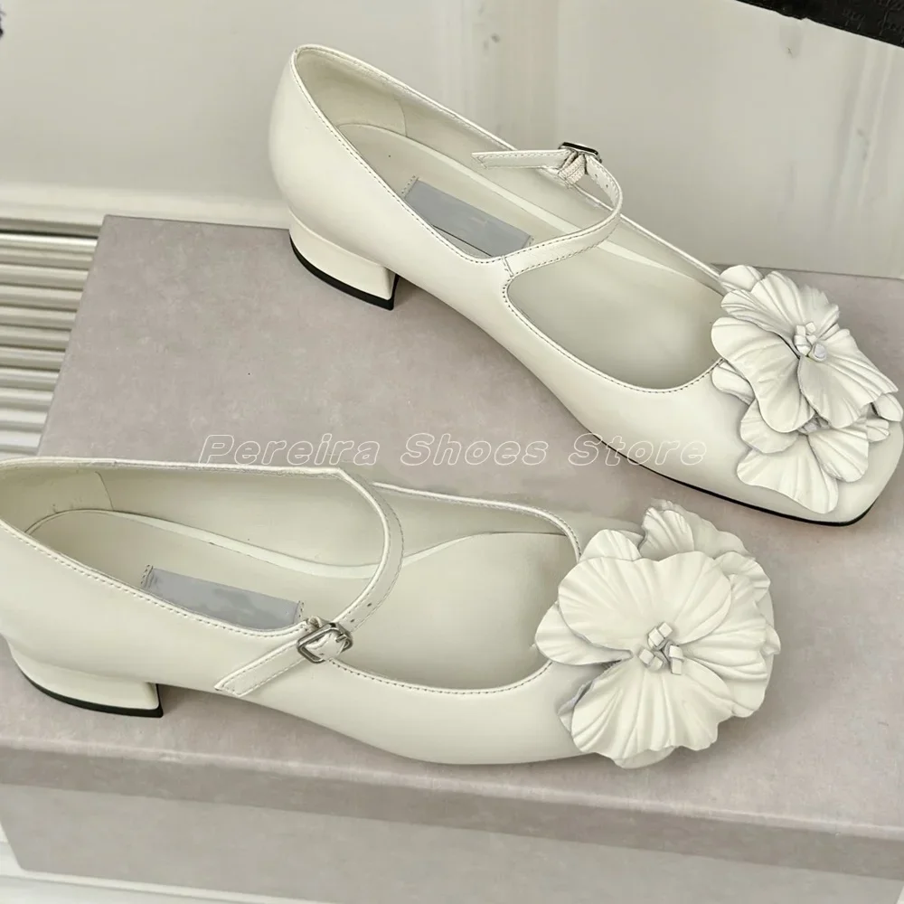 Spring Summer Sweet Flower Pattern Pumps Fashion Round Toe 2024 Gentle Style  Buckle Strap Cover Heel Flat Heel view 6