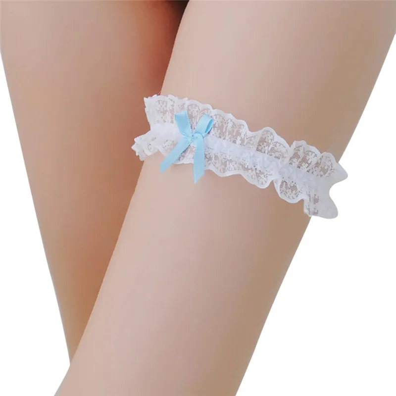 Women Stocking Garter Belt Girl Bridal Lace Flowers Blue Leg Ring Loop For Princess Cosplay Wedding Party