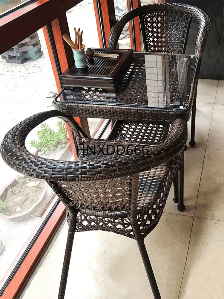 Small apartment balcony tea table chair household rattan chair three-piece set