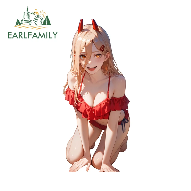 EARLFAMILY 13cm x 5.9cm Power AI Generated Car Stickers Red Skirt Eyes Anime Boobs Sexy Decal Hentai Personality Accessories