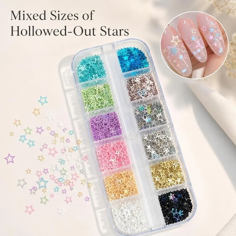 12 Grids Nail Art Sequins Kit Polka Dots Multicolor Nail Art Glitter Set Mixed Shape Star DIY Nail Embellishments