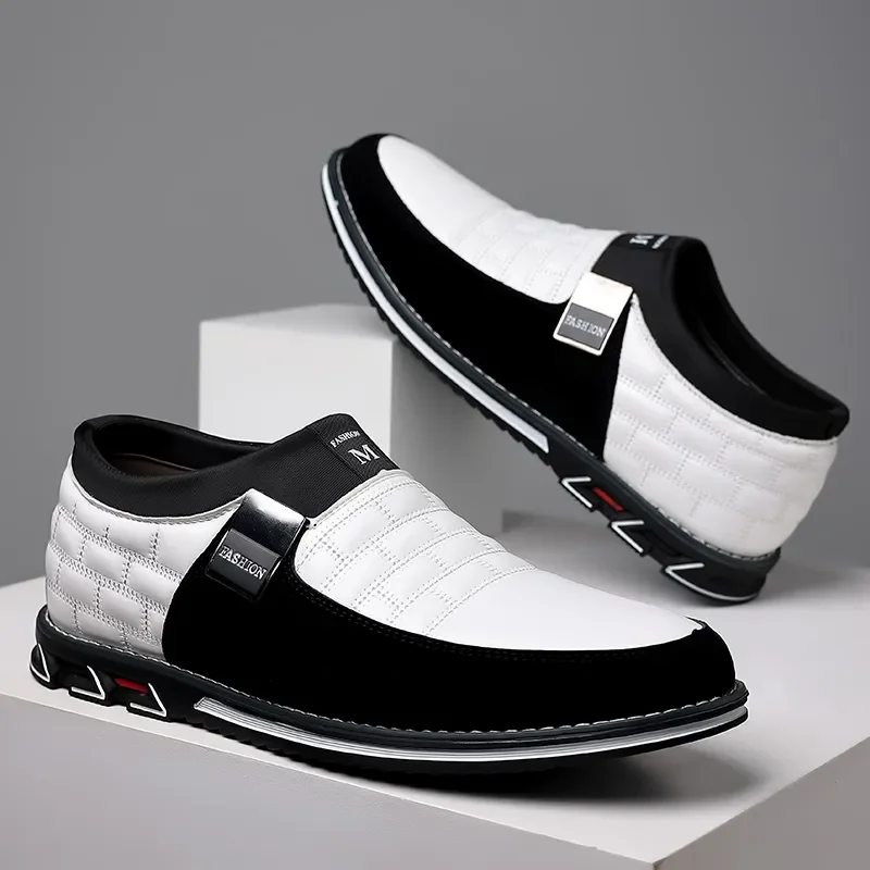 

Business Slip on Party Men Sneakers Comfortable PU Leather Wedding Dress Shoes for Male Walking Driving Footwear White Color