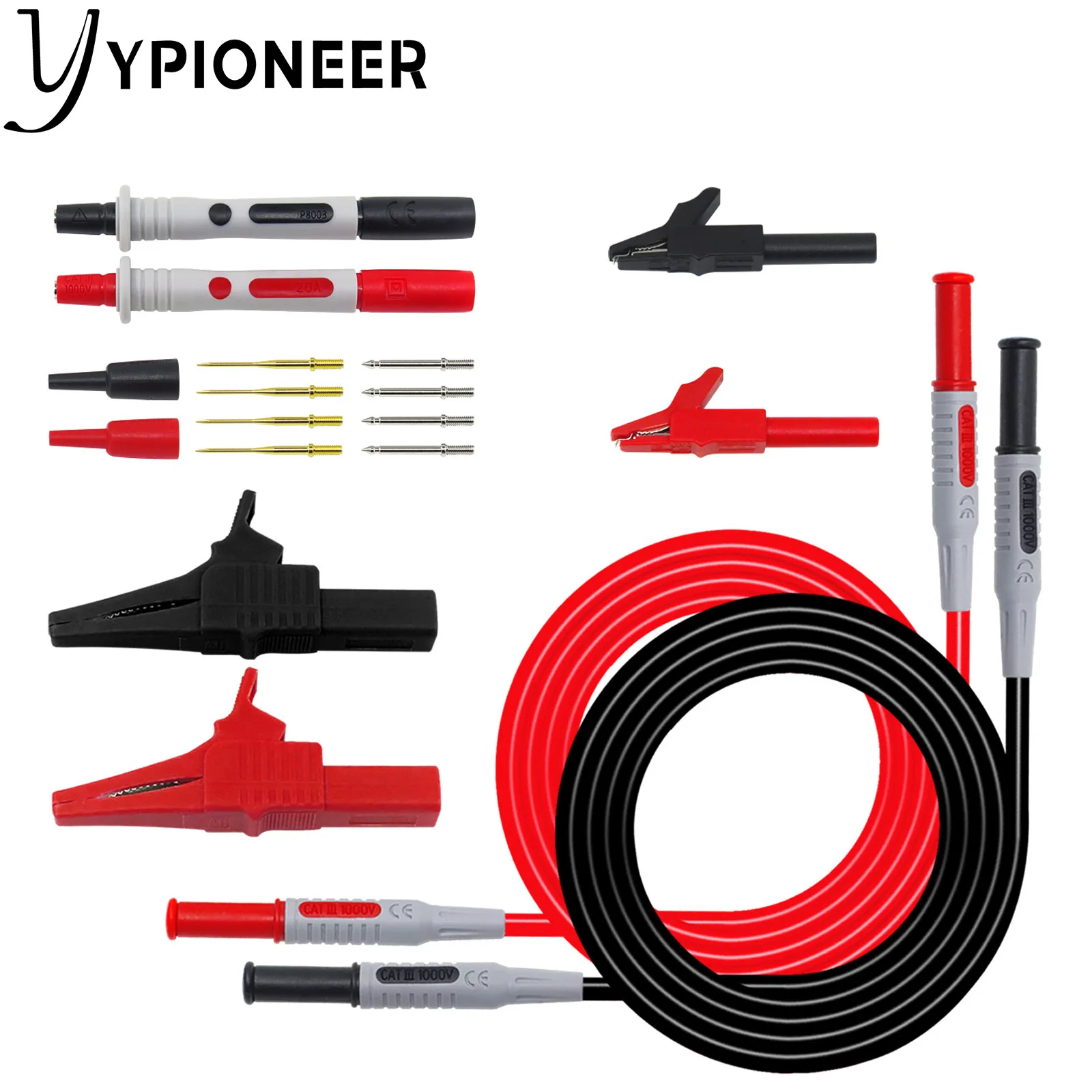 

YPioneer P1600A Multimeter Test Leads Kit with Replacable Probes Heavy Duty Alligator Clips for Electrical Testing