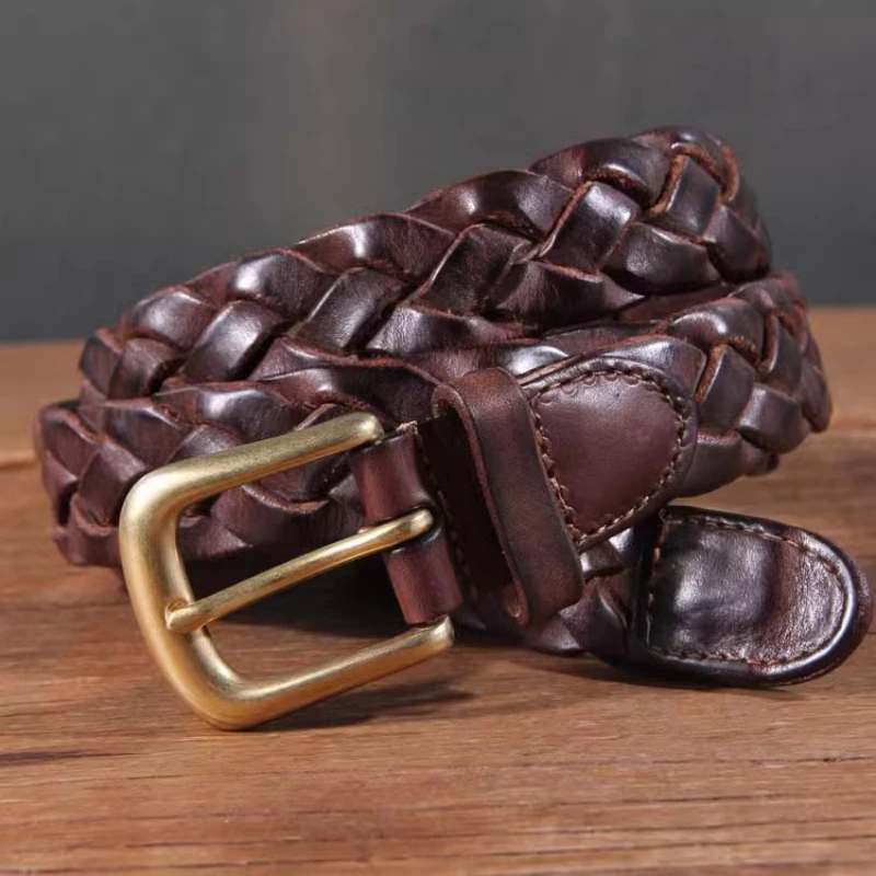 

New Luxury Designer Handmade Genuine Leather Women's Belt Jeans Casual Dress Brass Buckle Ladies Trendy Belts Fashion Waistband