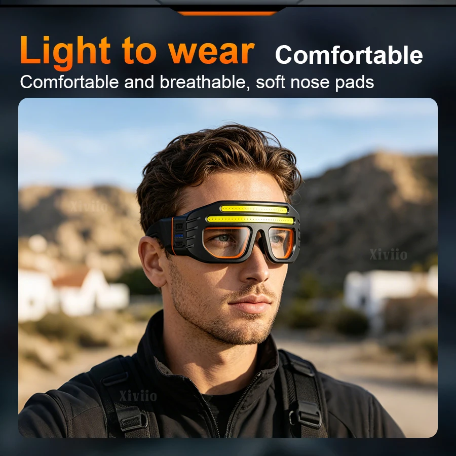 5200000lm LED Headlamp Rechargeable Glasses Headlight Power Display Wide Beam Flood Light 500㎡ Work Lamp Emergency Waterproof