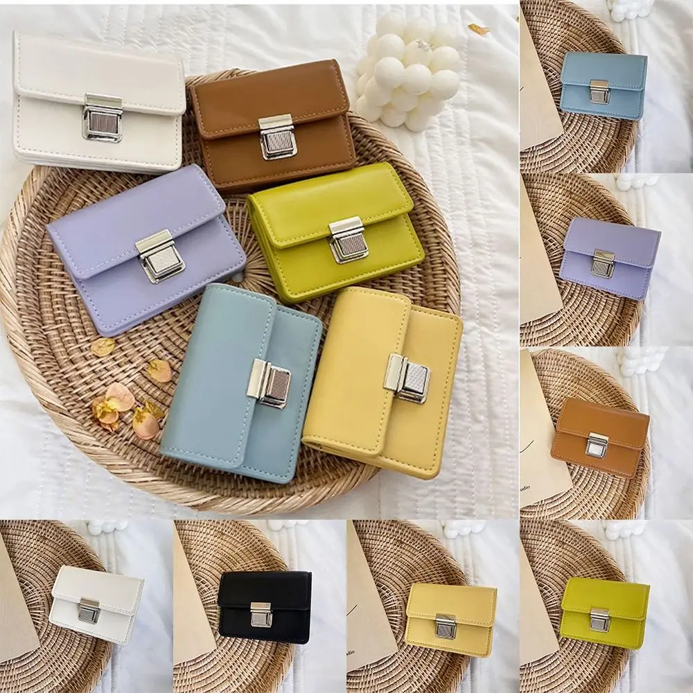 

Metal Buckle Korean Style Wallet Fashion Design PU Coin Purse Short Clutch Bag Card Holder Solid Color Square Coin Purse Travel