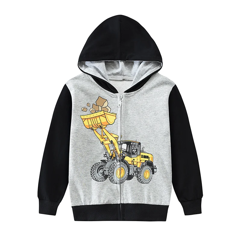 Little Hand Boys Toddler Cartoon Vehicle Print Hoodies Jacket Long Sleeve Zipper Hooded Sport Sweatshirt Coat for Kids 2-7 Years
