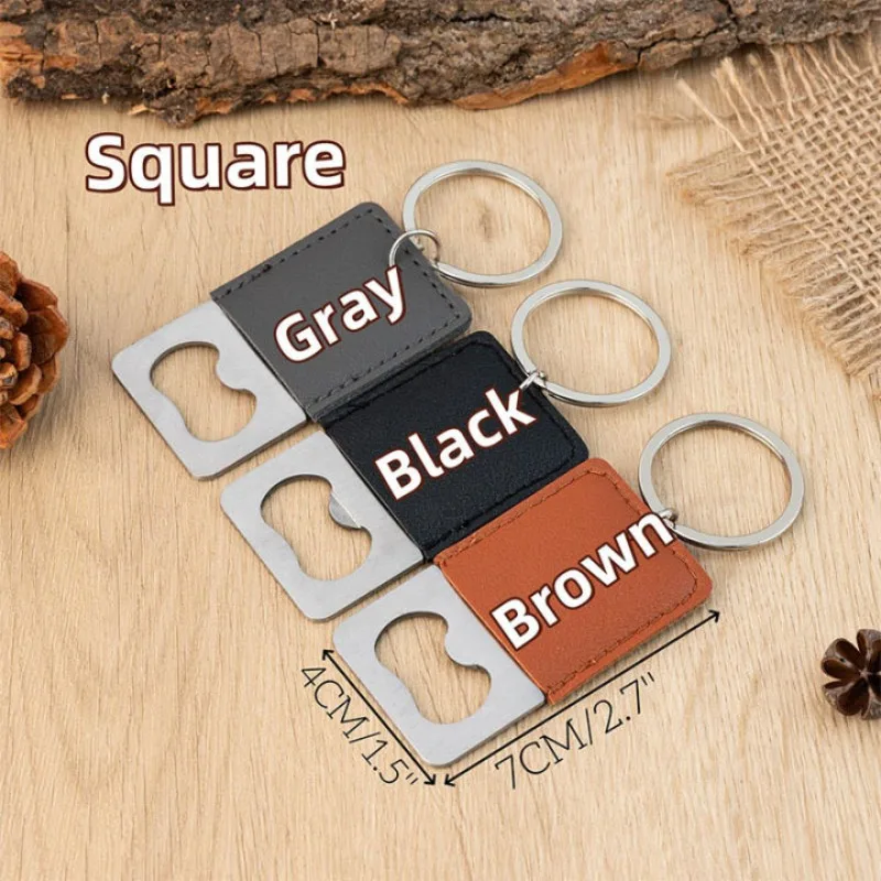 Laser Engrave Stainless Steel opener Leather Keychain Custom Logo Beers Bottle tools Car Key Chain Personalize Company Keyring