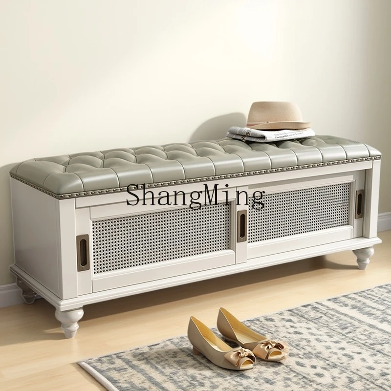 

SM solid wood household entrance foyer seated shoe changing stool storage multi-functional shoe stool