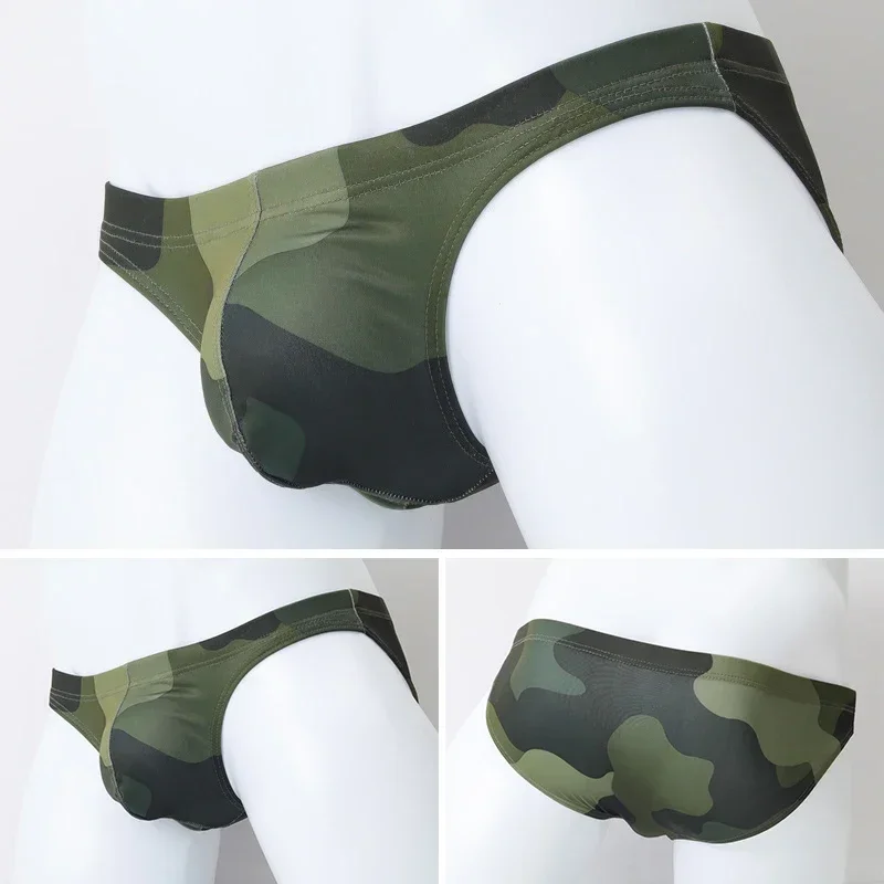 Men\'s Sexy Seamelss Briefs Fashion Low Waist Breathable Underwear Man Camouflage Panties Male Printed Bikini Swimming  Trunks