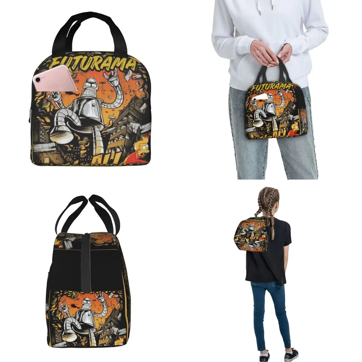 Insulated Lunch Bag Futuramas Cartoon Comic Accessories Storage Food Box Multifunction Thermal Cooler Bento Box For School