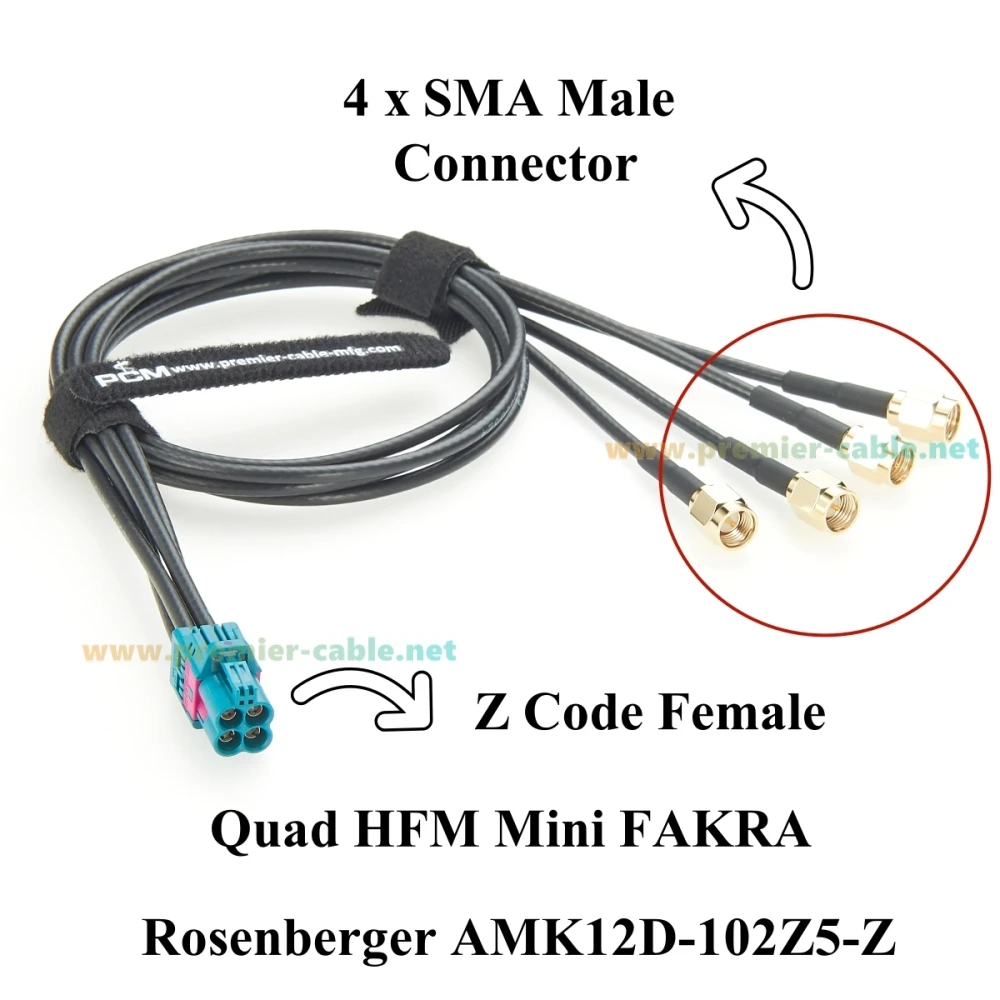 Rosenberger 4-in-1 Mini Fakra Z Buchse auf SMA Stecker Vierports AMK12D-1M4Z5-Z Mini Fakra auf SMA Fahrzeug-Koaxialkabel für GPS – Detail 3
