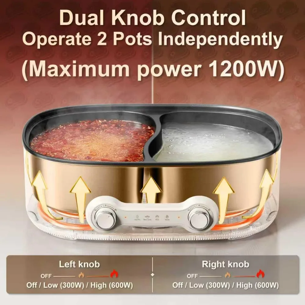 وعاء ساخن كهربائي سعة 7 لتر مع مقسم، وعاء شابو شابو مزدوج التحكم في درجة الحرارة بقدرة 1200 وات #2