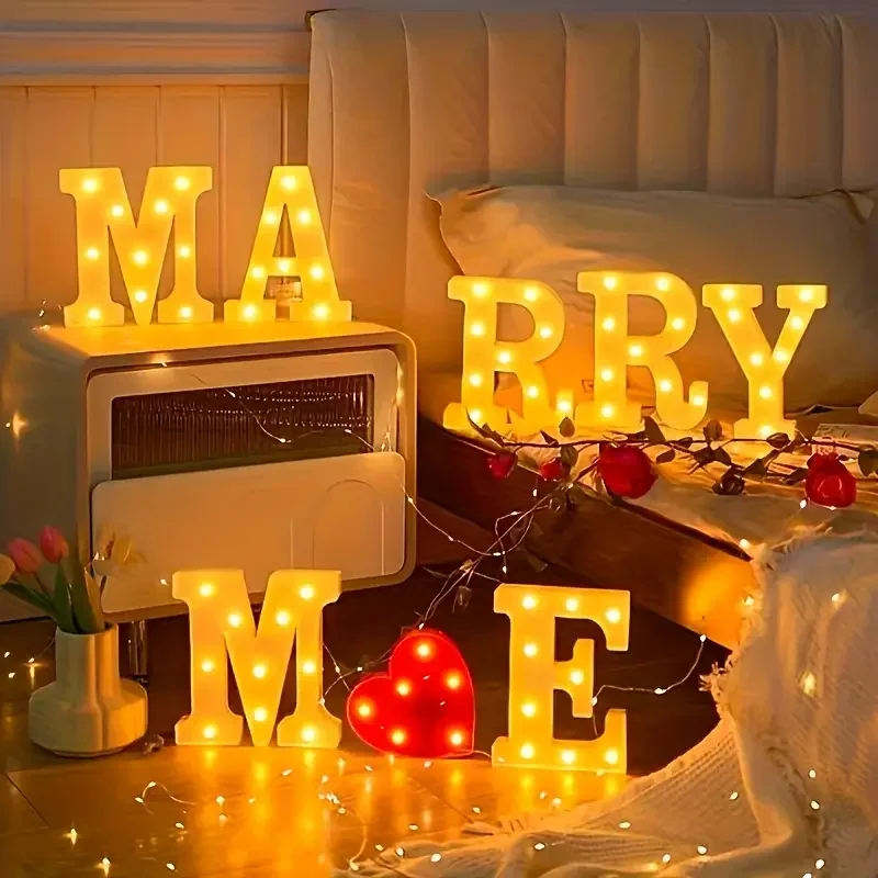 7Pcs Luminous Letter Lights, Large Luminous "Marry Me" Sign, Wedding/Engagement/Valentine's Day Decoration, Bulbs Come with Power Cord, Suitable for Romantic Proposal Displays, Party Backdrops, and Indoor/Outdoor Use