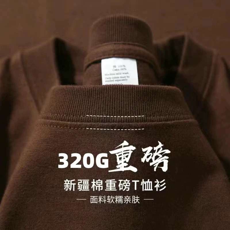 Unisex 320g Heavy Weight Pure Cotton T Shirt, Couple Outfits, Relaxed Drop Shoulder Crew Neck Short Sleeve, Breathable Basic Cas
