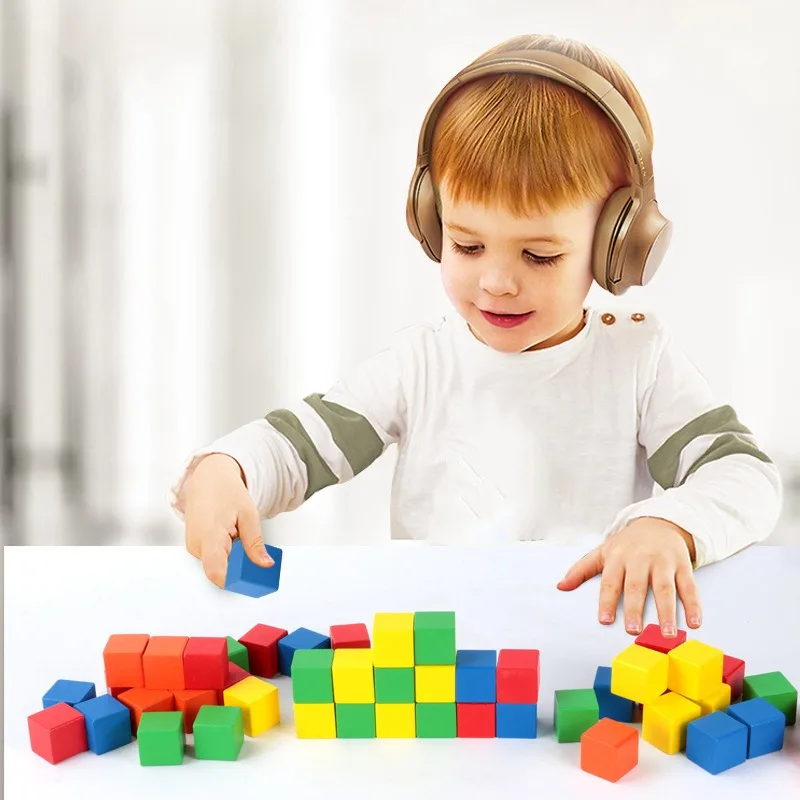 25/50Pcs Colorful Cubes Wooden Building Blocks Stacking Up Square Wood Toy Baby Shape Color Learning Toy for Children