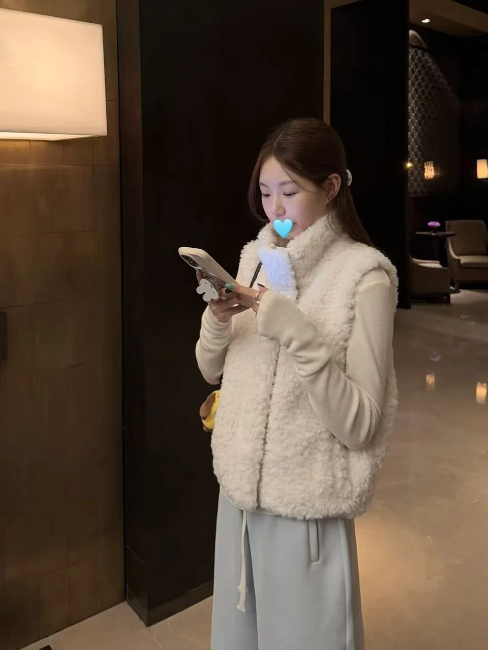 

Faionable Lamb Fur Svel Vest Women's Autumn Winter Lazy Sle Outerwear Layering Top Trendy Commute Sle Zipper Closure