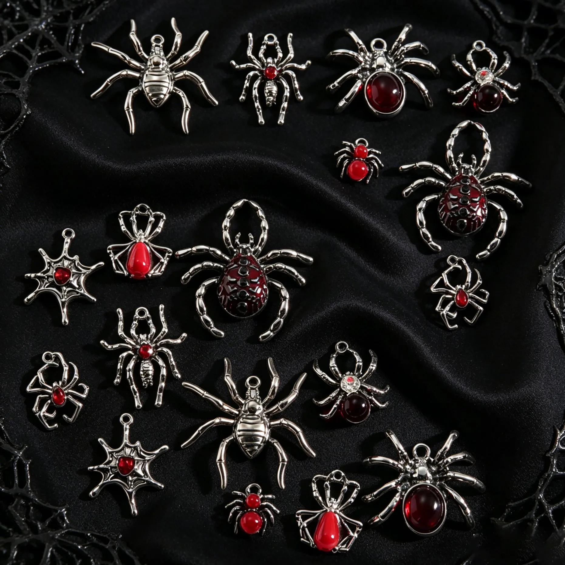 5 Stück schwarze Spinnen-Anhänger im dunklen Gothic-Retro-Stil für DIY-Halsketten, Armbänder, Charms, Schmuckherstellung, Zubehör, Zubehörteile – Detail 4