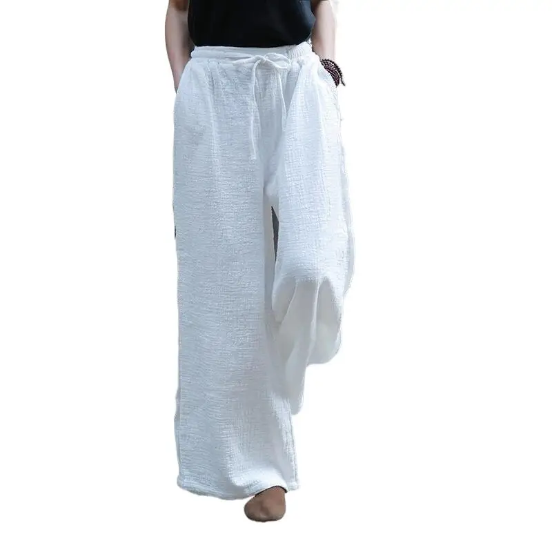 Brand Luxury Women Clothes High Waist Drawstring Casual Loose Trousers 2024 Spring Vintage Retro Elegant Wide Leg Pants Oversize