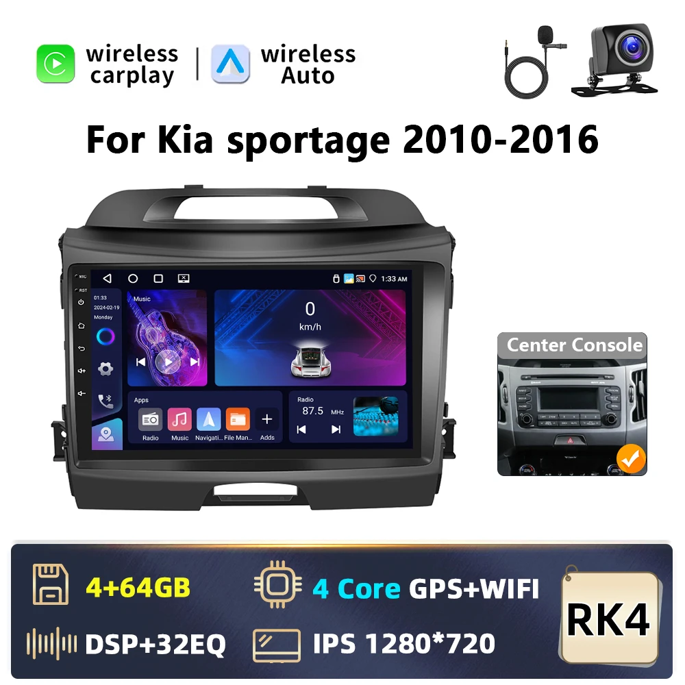 Podofo AI Voice 2-din Android autoradio met Carplay voor KIA Sportage 3 2010-2016, Android Auto radio navigatie GPS FM WIFI Bluetooth