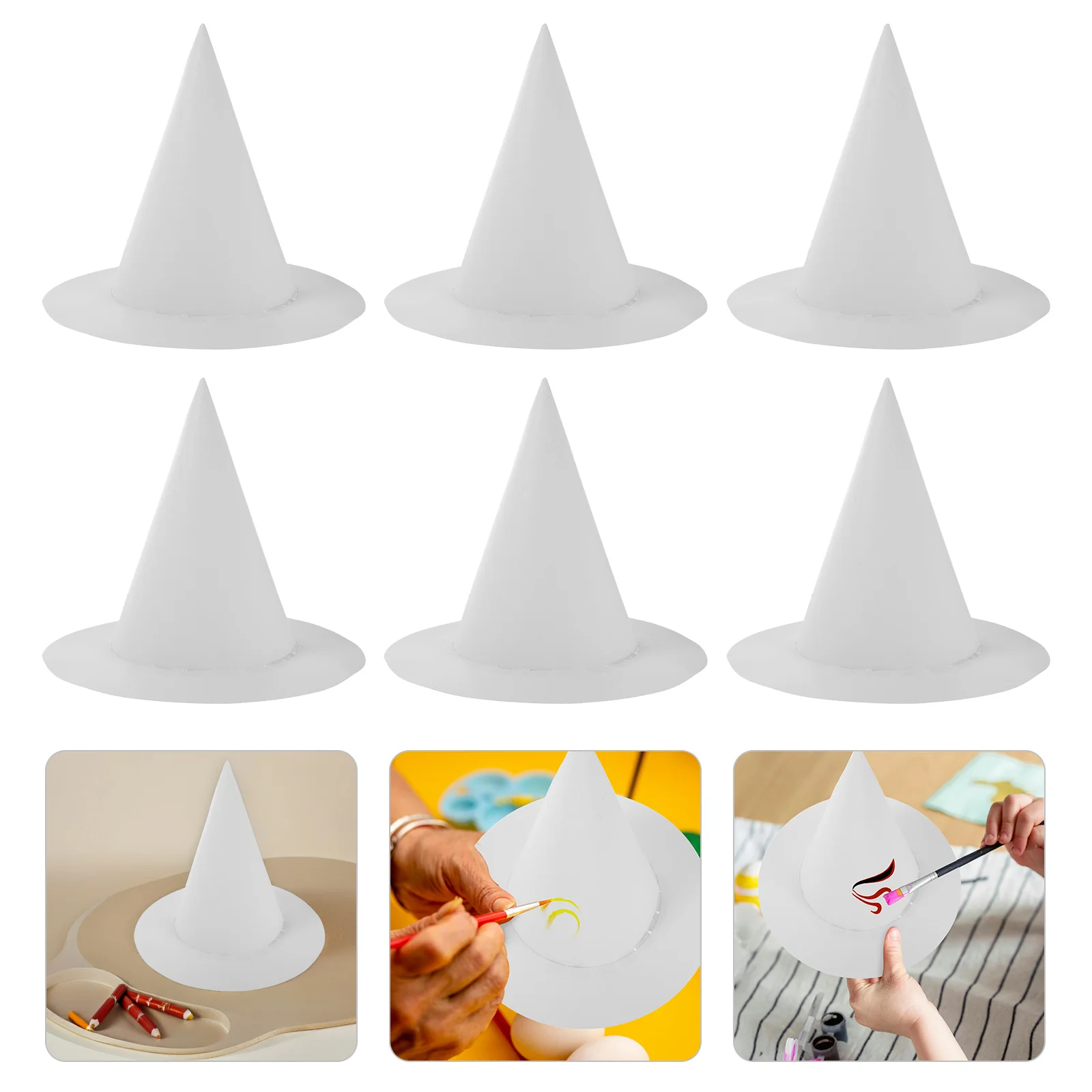 6 szt. Zestaw do samodzielnego wykonania papierowych kapeluszy dla dzieci, malowalne czapki artystyczne dla przedszkolaków na ukończenie szkoły, święta i przyjęcia szkolne.