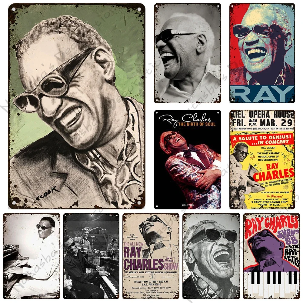 Ray Charles Wall Plate R&B Music Poster Bar Club Cafe Pub Home Wall Decor Vintage Metal Sign Rusty Metal Plate Decorative Sign