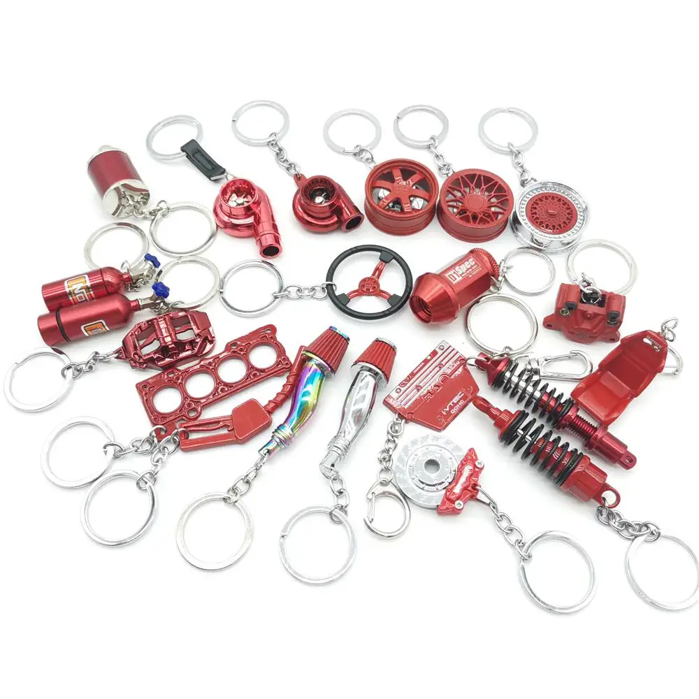 Red Series Car 6-Speed Gearbox Keychain NOS Bottle Wheel Hub Brake Disc Key Ring Car Refitting Metal Pendant Creative Key Chain