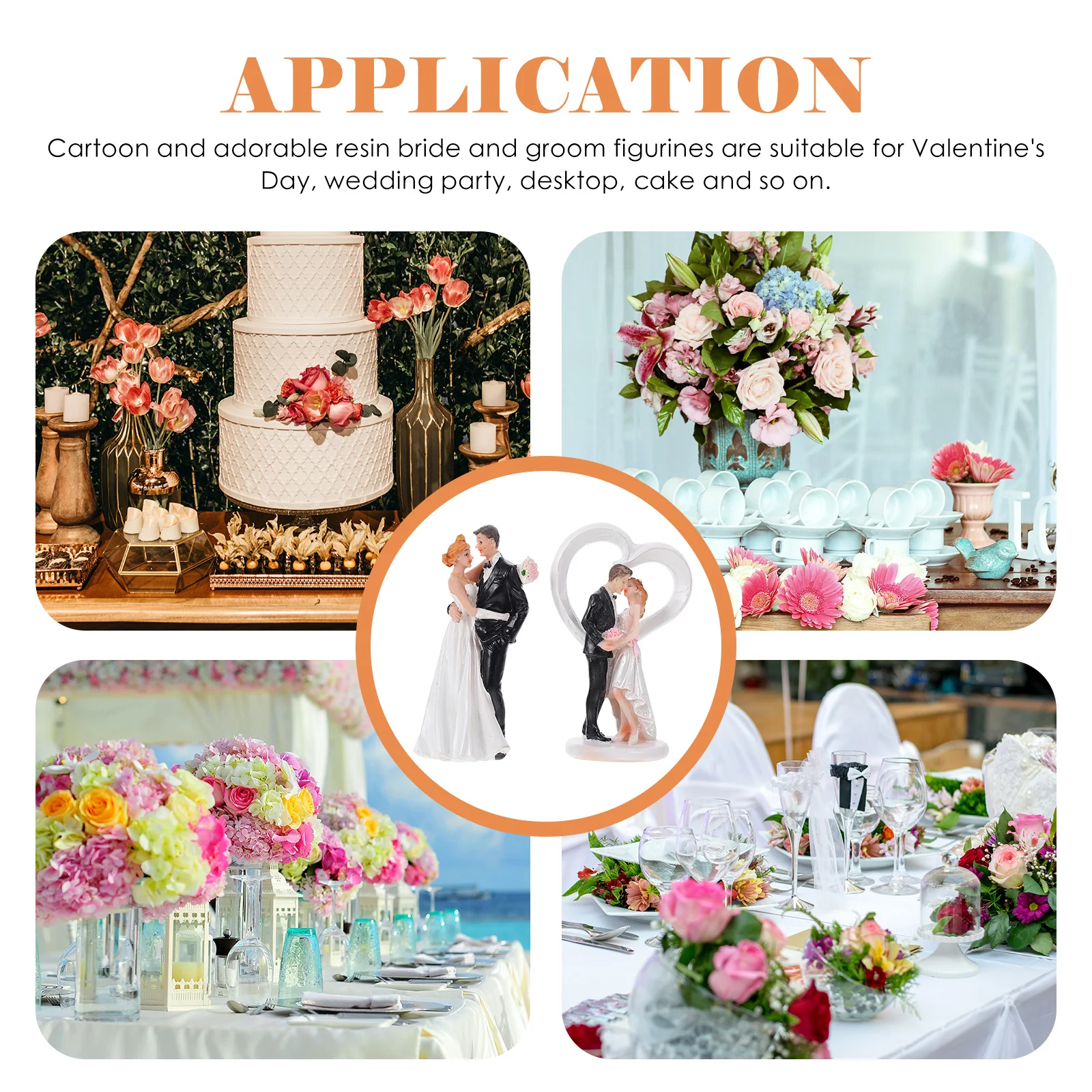 

2Pcs Resin Wedding Bride Groom Couple Statue Cake Topper Desktop Ornament European Style Wedding Decoration Valentine's Day Gift