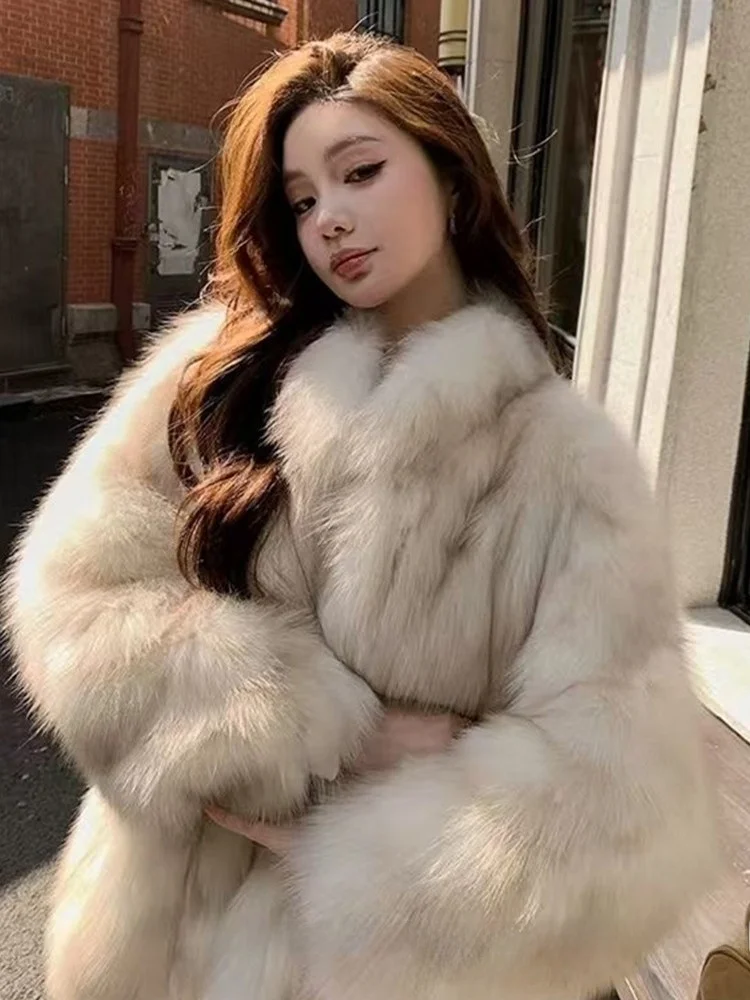 Sun Island New Whole Skin  Fur Coat Women Winter Stand Collar Slimming Popular Mink Fur Long Sleeve Coat Warmth Commute Style
