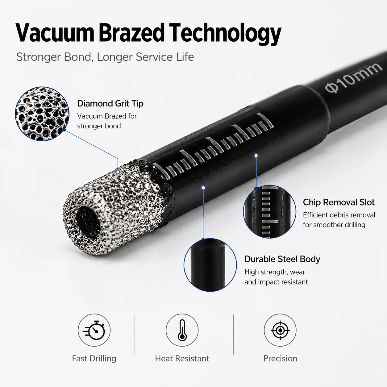 5Pcs Vacuum Brazed Diamond Drill Bits Set 6‑14mm, Hole Saw Cutter for Porcelain Tile Marble Glass DIY Drilling Tool
