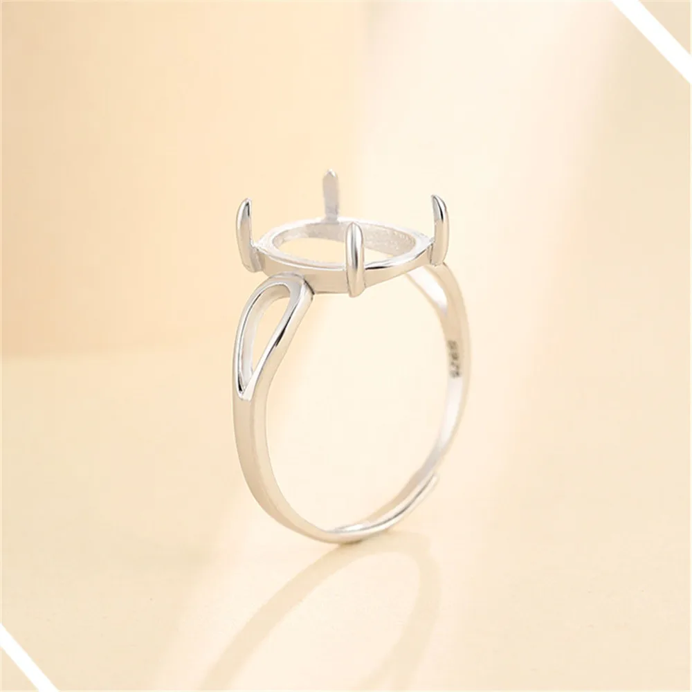 

White Gold Plated 925 Silver Adjustable Ring Setting for 9x12mm Oval Cabochon