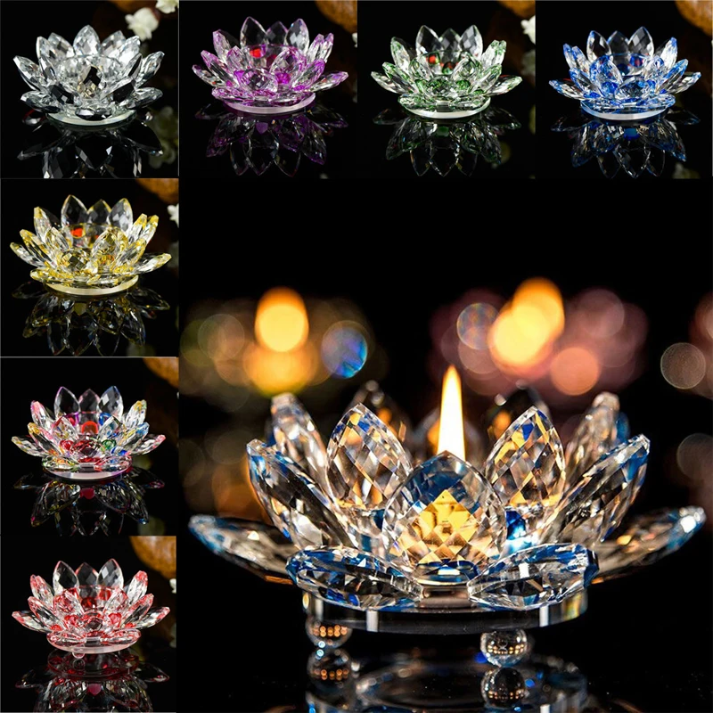 

11Cm Crystal Look Lotus Flower Candle Holder Glass Decorative Ornament for Home Wedding Party Table Centerpiece Gift