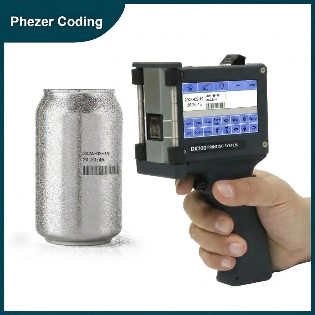 Phezer DK100 Handheld Inkjet Printer 12.7mm TIJ Quick Dry Batch Code Expiry Date Barcode QR Code Ink Jet Printing Machine