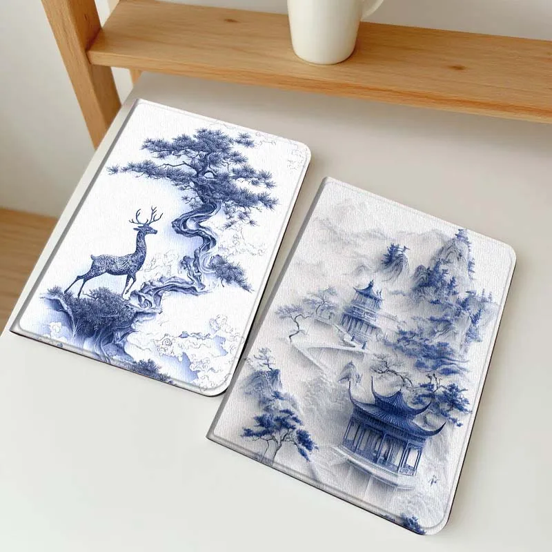 

Blue and White Porcelain Landscape Tablet Case For Lenovo Xiaoxin Pad Pro GT plus 8.8 11 10.6 Y700 Y900 Go 8.8 Tab K11 10 P11