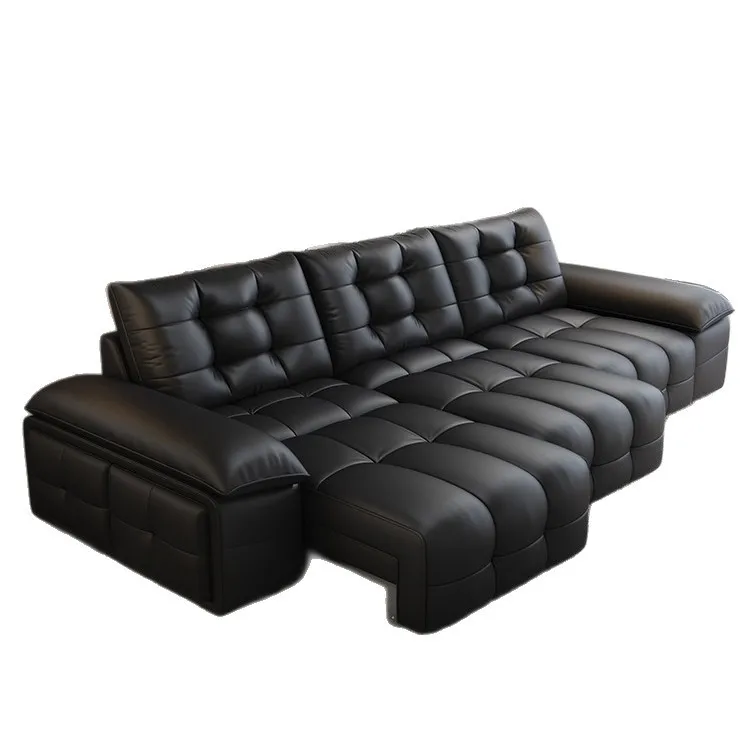 Simple Sofa Chenille Velvet Big Black Cow Electric Fabric Sofa Italian Light Luxury Electric Telescopic Sofa Bed view 5