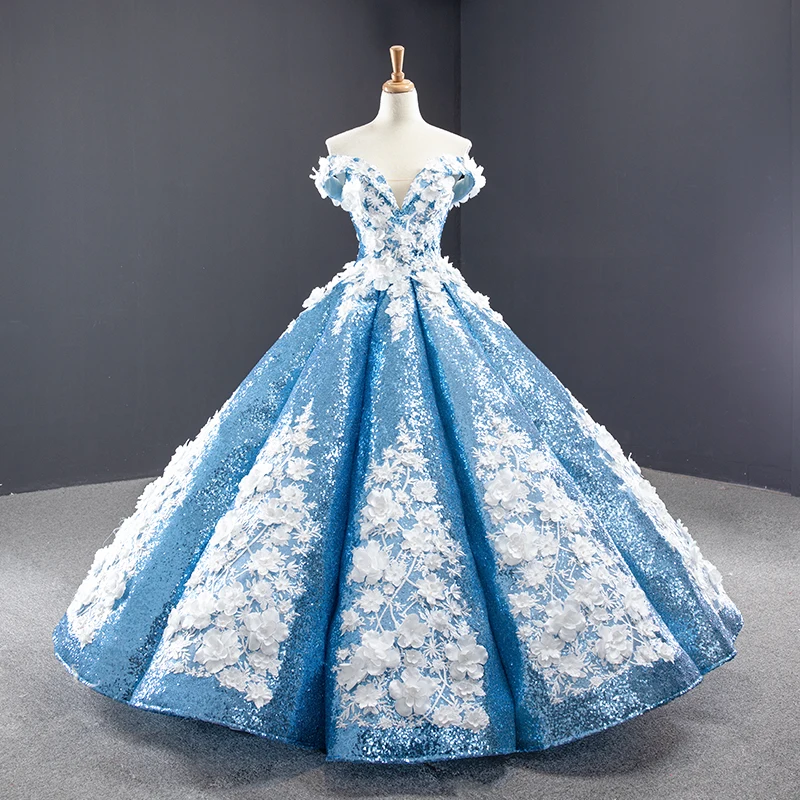 Sky Blue Charro Quinceanera Dresses Ball Gown Off The Shoulder Sequins Appliques Puffy Mexican Sweet 16 Dresses 15 Anos