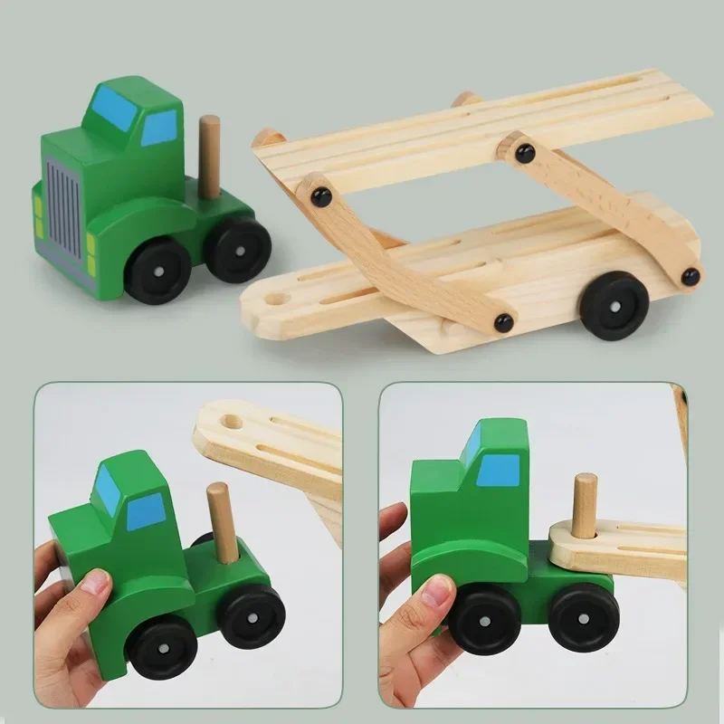 Building Blocks Wooden Double Layer Car Model Fall-resistant Color Cognitive Parent-child Interaction Toys Children Transporter