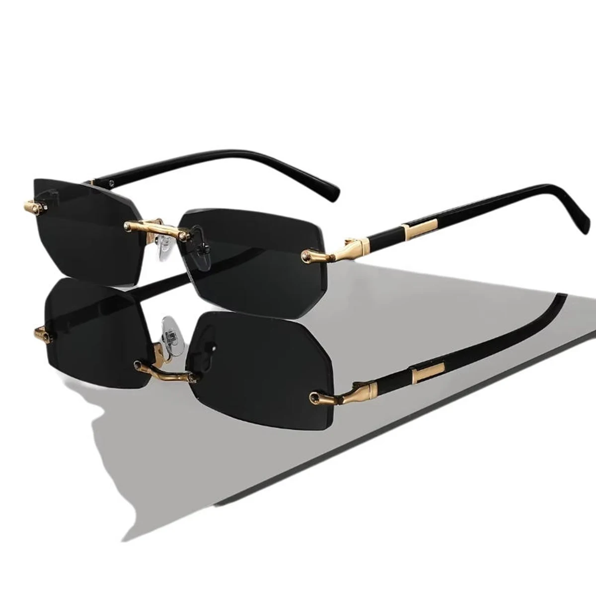 A pair of unisex fashionable frameless glasses with a unique polygonal design, suitable for various face shapes. Offering a vari