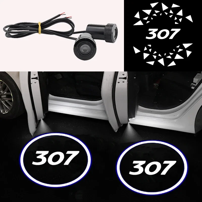 LED Car Welcome Ambiance Light Collision Avoidance Courtesy Lamp for Peugeot 307 Logo Emblem Car Door Decor Auto Accessories