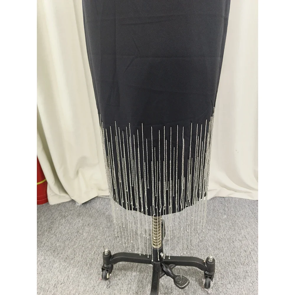 Customized Elegant Square Neck Long Sleeves Party Prom Dresses with Tassels Straight Saudi Arabia Women Formal Evening Dress 20