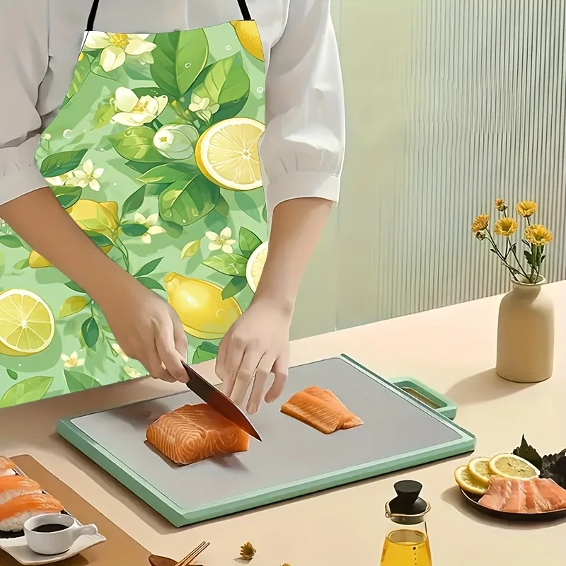 Floral Lemon Print Apron for Kitchen Cooking Baking Gardening Picnic Summer Apron