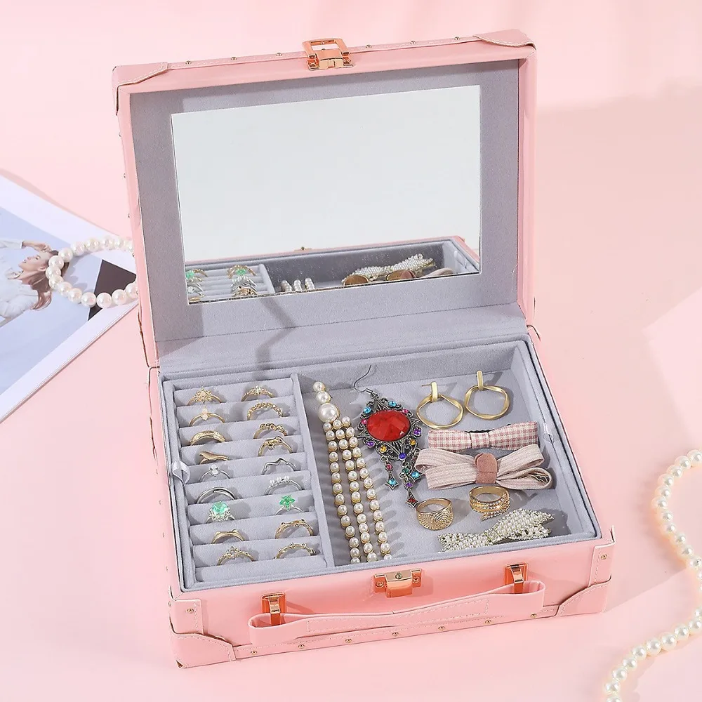 

Double Layer Jewelry Packing Box Multi-function PU Leather Earring Storage Case Necklaces Bracelets Headdress Organizer