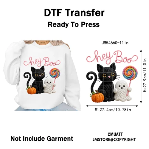 Faux Knit Yarn Bow Spooky Season Boo Halloween Iron on Washable DTF Heat Transfers Stickers Printing Ready to Press for Clothing
