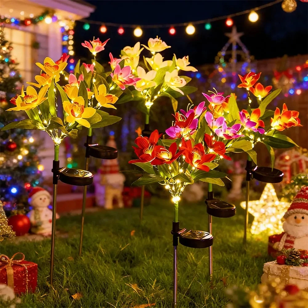 

Artificial Orchid Flower Solar LED Lawn Lamp Summer Wedding Party Outdoor Yard Patio Holiday Garden Courtyard Decoration Lights